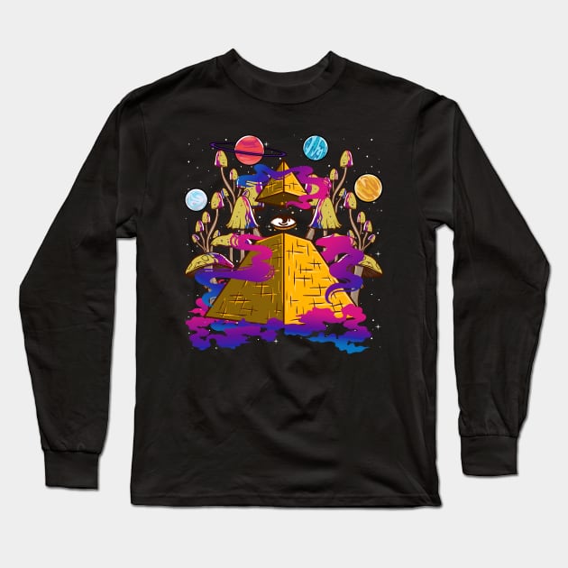 Pyramid Mushrooms Psychedelic Art Design Long Sleeve T-Shirt by E